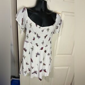 Women’s Butterfly Print White Dress XL
